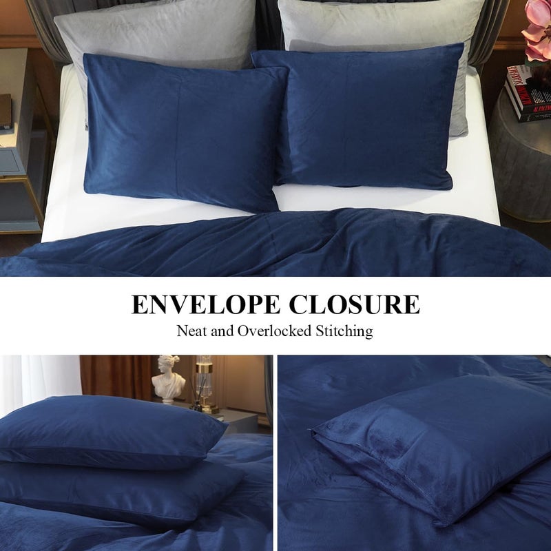 Ivellow Velvet Duvet Cover Queen Size 3 Pcs Flannel Navy Blue Duvet Cover Queen Velvet Comforter Cover Bedding Set Ultra Soft Cozy Solid Luxury Velour Duvet Cover Set Zipper Closure Corner Ties - Image 5
